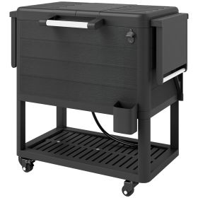 104 Quart Large Capacity Outdoor Cooler Cart, Patio Rolling Ice Chest With Bottle Opener Shelves Wheels, Black