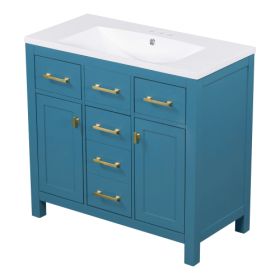 36'' Bathroon Vanity With Resin Sink Combo Set,Modern Freestanding Single Bathroom Cabinet With 4 Drawers & 2 Cabinets,Storage Cabinet For Bathroom, S
