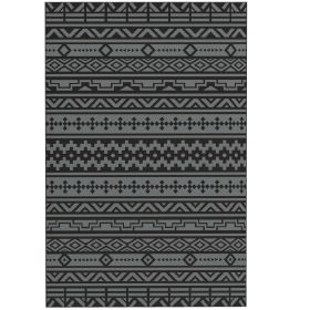 Reversible Outdoor Rug, Waterproof Plastic Straw With Carry Bag, 6 X 9, Black & Gray Geometric Wall