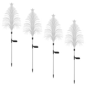 4Pack 7 Color Changing Solar Christmas Tree Lights Outdoor Optical Fiber Stake Lights Cedar Tree Lights With Topper Star IP44 Waterproof For Garden Ya