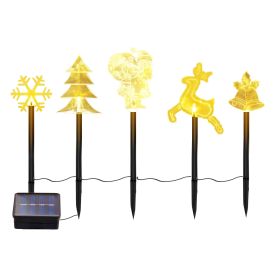 1 Set Of 5Pcs Mixed Christmas Decoration Light Solar Stake Light Waterproof Reindeer Snowflake Bell Christmas Tree Santa Claus Light Outdoor Landscape