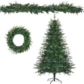 6FT Pre-Lit Aspen Fir Artificial Christmas Tree With Wreath & Garland,Grass Green Xmas Tree With 380 Multi-Color LED Lights, 11 Lighting Modes, 861 PE