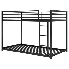 Twin Metal Low Bunk Bed With Ladder, Black - OLD