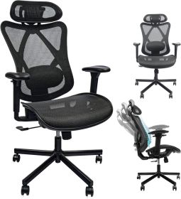 Mesh Office Chair,Ergonomic Office Chairs With Wheels,Adjustable Lumbar Support,Armrest,Headrest-Tilt High Back Desk Chair With Mute Wheel For Office,