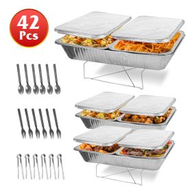 42Pcs Serve 6 Guests Disposable Chafing Dish Buffet Set Chafing Servers With Covers Spoons Forks Tongs Full-Size Pans Food Warmers For Parties Events