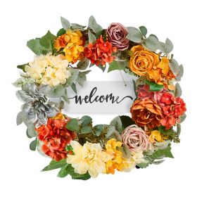 Decorative Wreath 24 In Red Orange Yellow Hydrangeas Roses Year Round Wreath