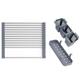 Expandable Roll Up Dish Drying Rack With 2 Removable Baskets