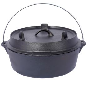 Pre-Seasoned Cast Iron Dutch Oven With Skillet Lid, Outdoor Camping Deep Pot For Camping Fireplace Cooking BBQ Baking Campfire, With Iron Pot Rack, 6