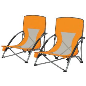 Set Of 2 Folding Beach Chairs With Mesh Back, Carry Bag And Cup Holder For Outdoor Camping Lawn Sports Picnic Orange