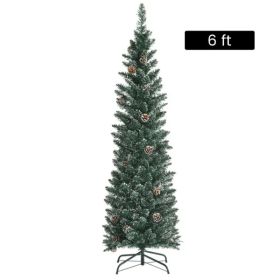 6FT Green Artificial Christmas Tree - 267 Lush Tips, 31 Realistic Pine Cones, Foldable Metal Stand