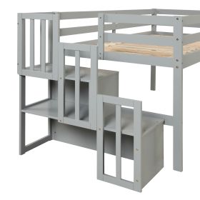 Loft Bed With Staircase , Grey