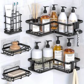 Corner Shower Storage Rack Rust-proof Punch-Free Shower Storage Rack With Soap Holder And Removable Hooks