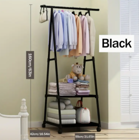 Multi-functional Metal Clothes Rack With Triangular Wheeled Base, Mobile Multi-layer Storage And Organizing Rack, Suitable For Home, Kitchen, Wardrobe