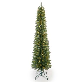 5FT Green Pencil Christmas Tree With LED Lights Slim PVC Tree With 263 Tips, Compact Design, Stable Metal Stand, Easy To Assemble