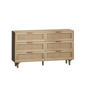 6-Drawers Rattan Storage Cabinet Rattan Drawer For Bedroom,Living Room