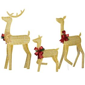 3-Piece Lighted Christmas Reindeer Family Set Outdoor Decorations, Weather Proof 2D Deer Family Set Of 3 Christmas Ornament Home Decor Pre-lit 200 LED