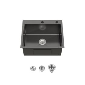 Stainless Steel Kitchen Sink, Single Bowl, Undermount Handmade Sink In Black, With US Standard Drain And Hook, LS-SSBL02