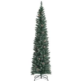 7FT Green Artificial Christmas Tree - 351 Lush Tips, 41 Realistic Pine Cones, Foldable Metal Stand