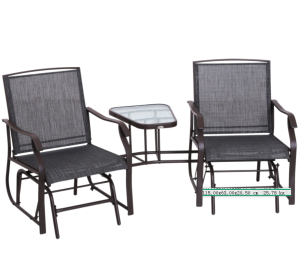 Outdoor Glider Swing 2-Seat Independent Chairs Grey With Center Coffee Table