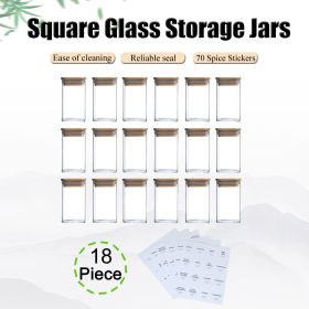 18Pcs Square Spice Jars With 72 Stickers, Kitchen Pepper Jars For Salt Seasoning