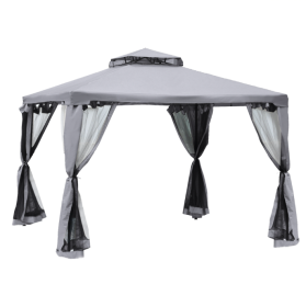 10' X 10' Gazebo Outdoor Canopy With Soft Top, Double Roof And Netting Walls, Steel Frame For Garden, Lawn, Backyard And Deck, Gray