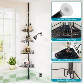 Corner Shower Caddy Tension Pole, Quick Setup, Rust-Free Bathroom Shower Organizer Corner For Bathtub Shampoo Storage, 4-Tier Adjustable Shelf, Drill