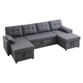 VEVOR U Shaped Sofa Bed, Convertible Sofa Bed with 2 Side Pockets, 2 Pillows and Double Chaise