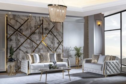 Lust 2Pc Modern Living Room Set in Off White