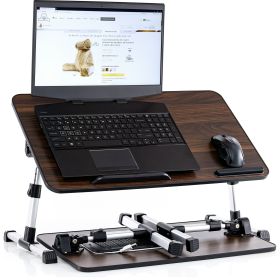 Husband Pillow - Lap Desk Brown Wood Small Top - Fits Up to 17" Laptop - with Dual Cushion, Wrist Rest & Built-in Mouse Pad