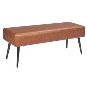 PU Leather Bedroom Bench with Metal Legs Shoe Bench for Entryway Brown