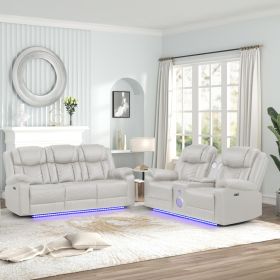 Challenger Modern Contemporary LED Power Recliner 2PC(Sofa + Loveseat) including cup holders Loveseat with console & Bluetooth speakers made with