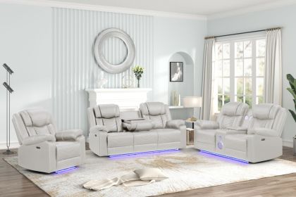 Challenger Modern Contemporary LED Power Recliner 3PC(Sofa + Loveseat + Chair) including cup holders Loveseat with console & Bluetooth speakers m