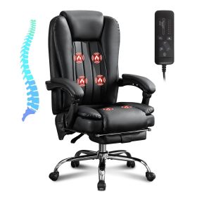 Massage Office Chair with Heat and 6 Vibration Points,Executive Office Chair with Foot Rest and Padded Armrests,Reclining Backrest and Wheels