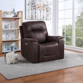 Triple-Power Recliner - Power Headrest, Power Footrest, Power Lumbar - Lighted Cupholders - Transitional Design, Brown Leatherette