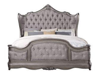 Ariadne Velvet & Antique Platinum Finish E. King Bed
