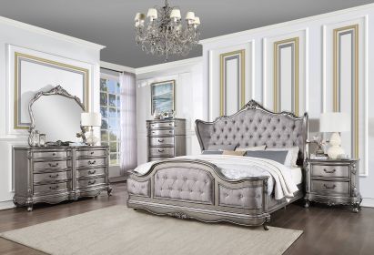 Ariadne Velvet & Antique Platinum Finish CAL. King Bed
