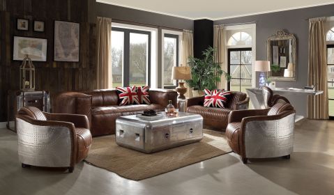 Brancaster Retro Brown Top Grain Leather& Aluminum Living Room Set