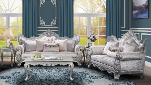 Melrose 2Pc Traditional Living room set in champagne with silver brush