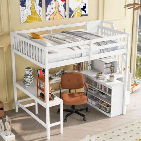 Full Size Loft Bed with Built-in L-Shaped Desk and Three-Tier Storage Shelves,and Attached Storage Staircase, White(Old SKU: GX001809AAK)