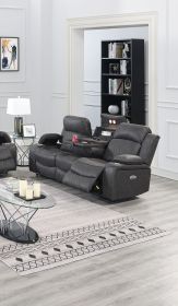 Power Motion Sofa 1pc Contemporary Charcoal Color Gel Leatherette Storage Arms w Cup Holder Living Room Furniture