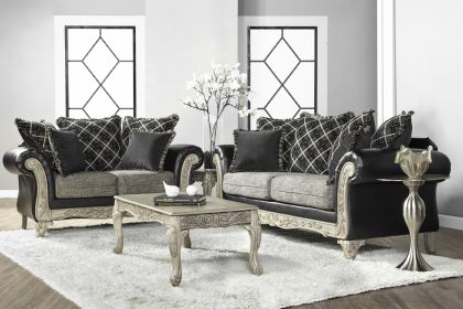 San Marino 2-Tone Fabric Wooden Frame Sofa and Loveseat with 3 Tables Set