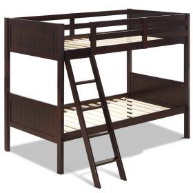 Wooden Twin Over Twin Bunk Beds with Ladder and Safety Rail