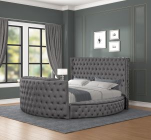 Modern Style Crystal Tufted Queen Bed Made with wood in Gray