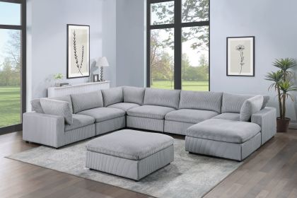 Dark Gray Color 8pc Modular Sectional Set Corduroy Upholstery Couch 3x Corner wedge 3x Armless Chairs 2x Ottomans Living Room Furniture