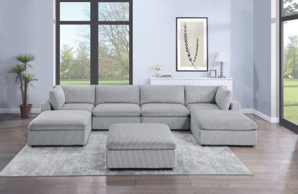 Dark Gray Color 7pc Modular Sectional Set Corduroy Upholstery Couch 2x Corner wedge 2x Armless Chairs 3x Ottomans Living Room Furniture