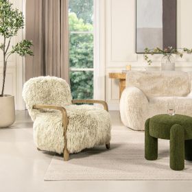 Enchante 28.5" Mongolian Sheepskin Accent Arm Chair, Taupe Beige Genuine Fur