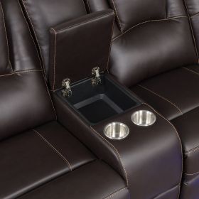 Modern Faux Leather Manual Reclining with Center Console and LED Light Strip,Living Room Furniture Set