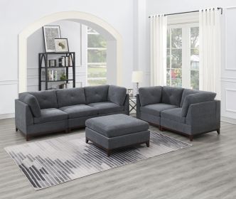 Ash Grey Chenille Fabric Modular Sofa Set 6pc Set Living Room Furniture Couch Sofa Loveseat 4x Corner Wedge 1x Armless Chair and 1x Ottoman Tufte