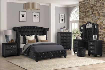 Sophia King 5 Pc Vanity upholstery Bedroom Set Made With Wood in Black