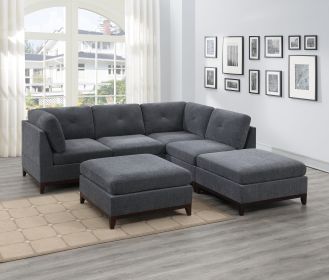 Ash Grey Chenille Fabric Modular Sectional 6pc Set Living Room Furniture Corner L-Sectional Couch 2x Corner Wedge 2x Armless Chairs and 2x Ottoma